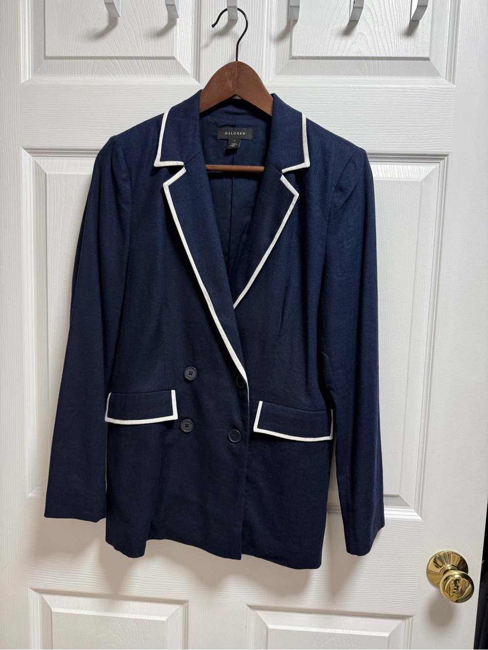 Halogen Navy Blazer with White Piping